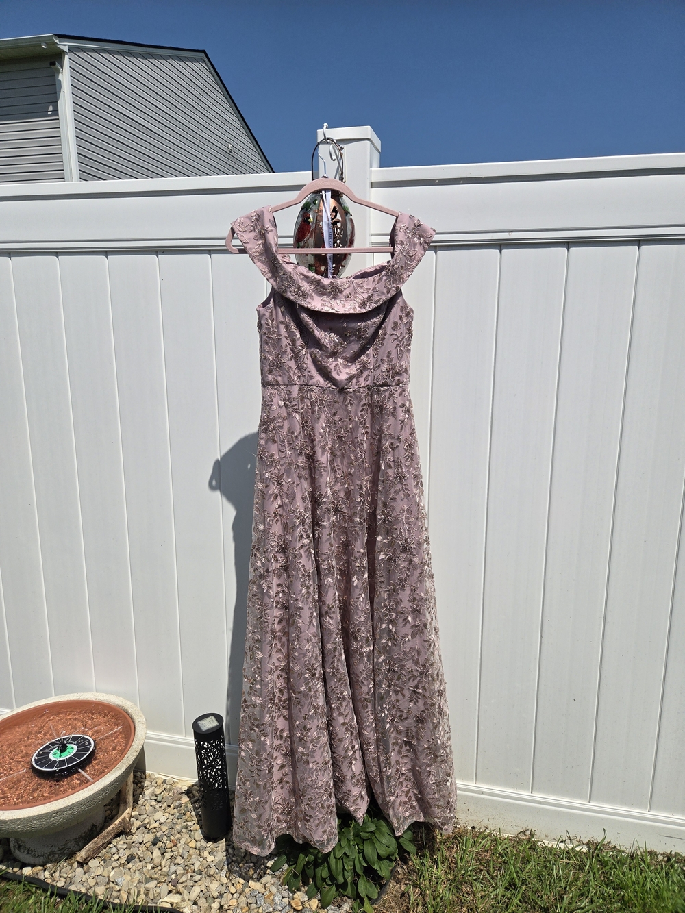 Oleg Cassini Elegant Lace Dusty Rose Off-Shoulder Embroidered Evening Dress